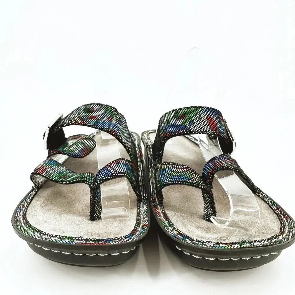 Alegria Womens Valentina Leather Sandal Size 38/US 8 Metallic Rainbow Comfort‎